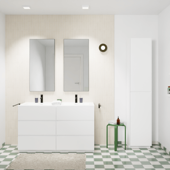 Storke Edge staand badmeubel 130 x 52 cm mat wit met Mata dubbele wastafel in solid surface mat wit