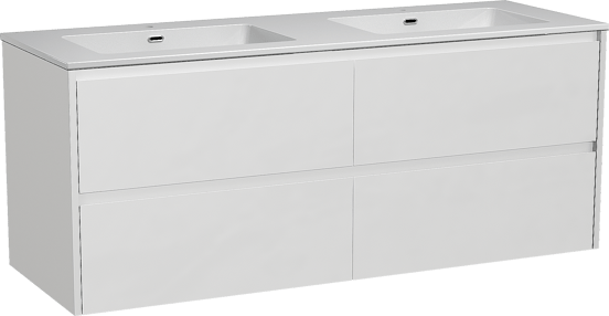 Storke Seda meuble salle de bains suspendu 150 x 52 cm blanc mat avec Diva double vasque en marbre composite blanc brillant