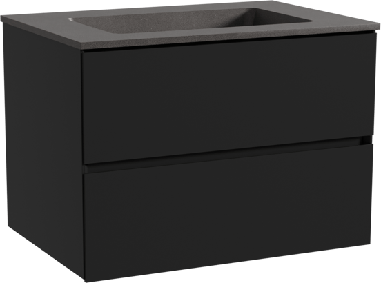 Storke Edge zwevend badmeubel 75 x 52 cm mat zwart met Scuro enkele wastafel in kwarts mat zwart