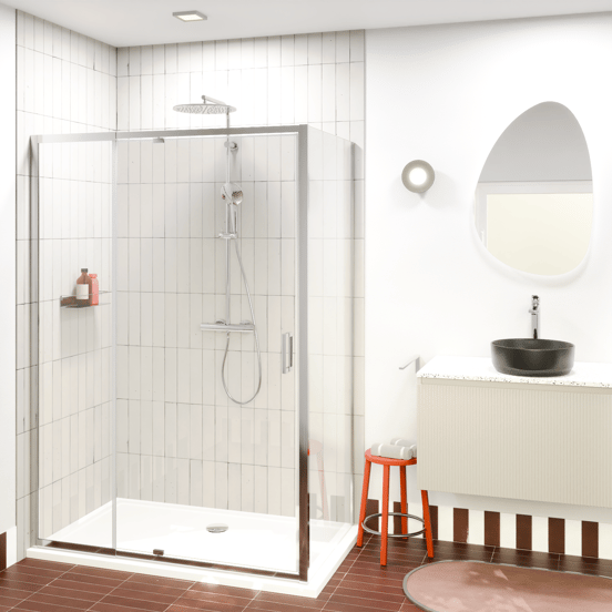 Luca Varess Vidor Telescope paroi de douche avec porte pivotante et paroi latérale fixe 140 x 80 cm verre transparent profil chrome brillant