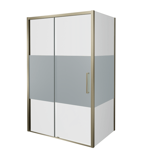 Balmani Senses Design douchehoek met linkse schuifdeur en vaste zijwand, 160 x 90 cm, Helder glas met matte strook, Brushed Champagne Gold profielen