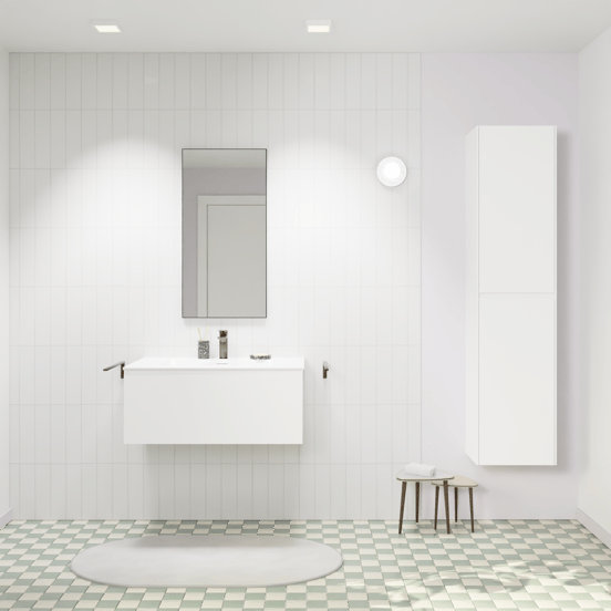 Storke Edge zwevend badmeubel 85 x 52 cm mat wit met Mata enkele wastafel in solid surface mat wit