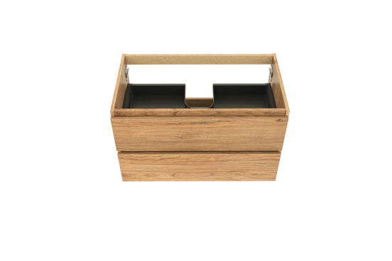 Balmani Lucida hängender Waschbeckenunterschrank: 90 x 55 cm, Teak, 2 Schubladen