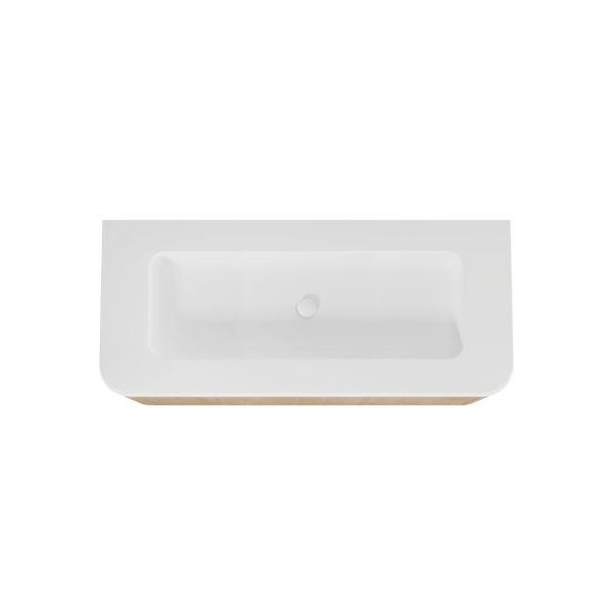 Balmani Moon hängendes Möbelstück Set: 130 x 55 cm, Naturbelassene Eiche, mit Moon Einzel- oder Doppel Waschtischplatte, Solid Surface Weiß matt