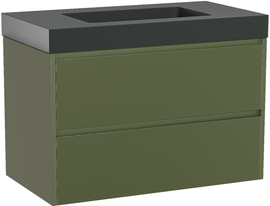 Storke Seda zwevend badmeubel 95 x 52 cm olijfgroen met Scuro High enkele wastafel in kwarts mat zwart