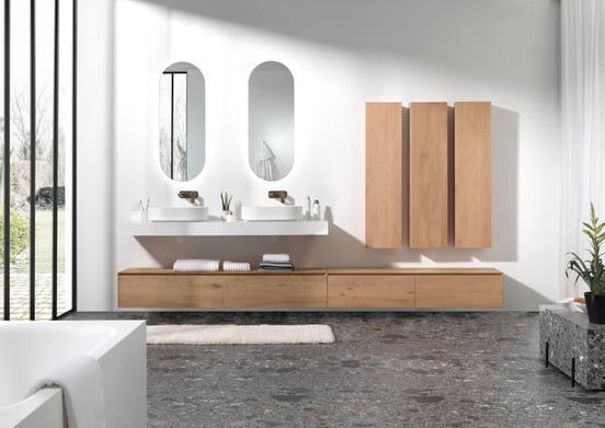 Balmani Mitra Elements Badhochschrank: Hängend, Eiche Natur, 32 x 20 x 130 cm