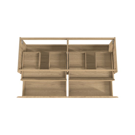 Balmani Fila hängender Waschbeckenunterschrank: 150 x 55 cm, Eiche Natur, Furnierholz, 2 Schubladen