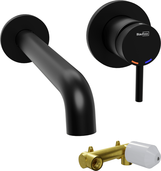 Blaufoss Round robinet de lavabo encastré noir mat incl élément intégré