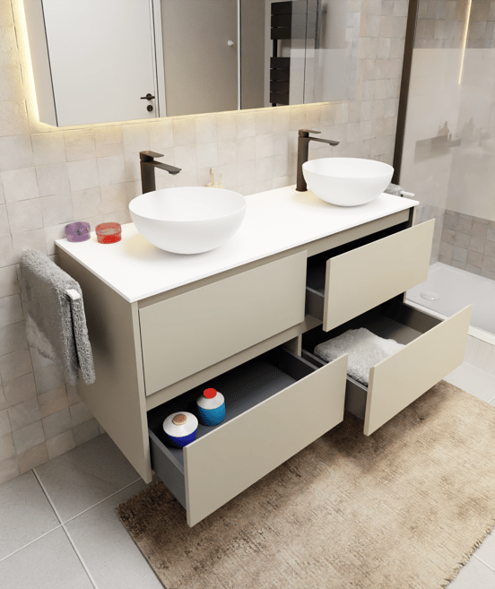 Storke Seda meuble sous-vasque suspendu 130 x 52 cm soie grise 4 tiroirs