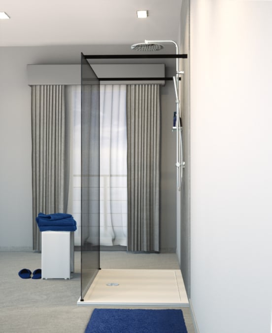 Balmani Modular douche à l'italienne avec paroi autoportante 120 x 200 cm verre fumé profil noir mat