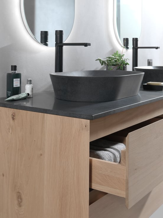 Balmani Still Aufsatzwaschbecken: Granit, poliert, oval, 54 x 34 cm