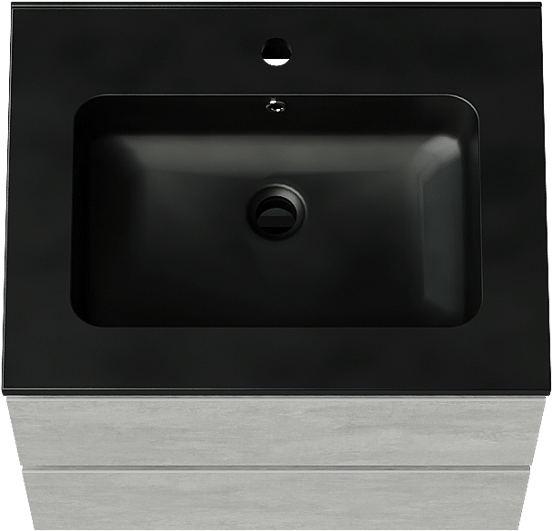 Linie Lado zwevend badmeubel 60 x 46 cm beton donkergrijs met Vano enkele wastafel in composietmarmer mat zwart