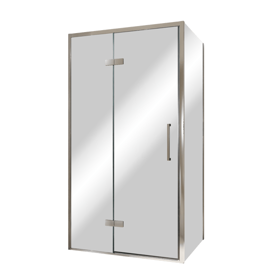 Balmani Senses Design douchecabine met linkse draaideur en vaste zijwand, 100 x 100 cm, Reflex spiegelglas, Chroom profielen