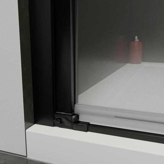 Luca Varess Kuresa douche pendeldeur 90 x 200 cm helder glas met matte strook mat zwart profiel