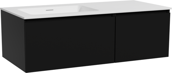 Storke Edge zwevend badmeubel 110 x 52 cm mat zwart met Mata asymmetrisch linkse wastafel in solid surface mat wit