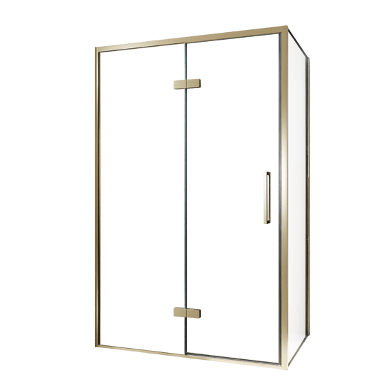 Balmani Senses Design douchehoek met linkse draaideur en vaste zijwand, 120 x 70 cm, Helder glas, Brushed Champagne Gold profielen, met coating