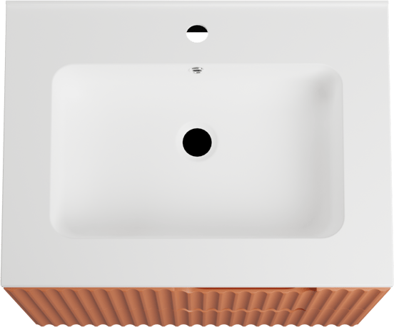 Linie Ribbo zwevend badkamermeubel 60 x 46 cm cotto met Vano enkele wastafel in composietmarmer mat wit, Verticale symmetrische ronde ribbel