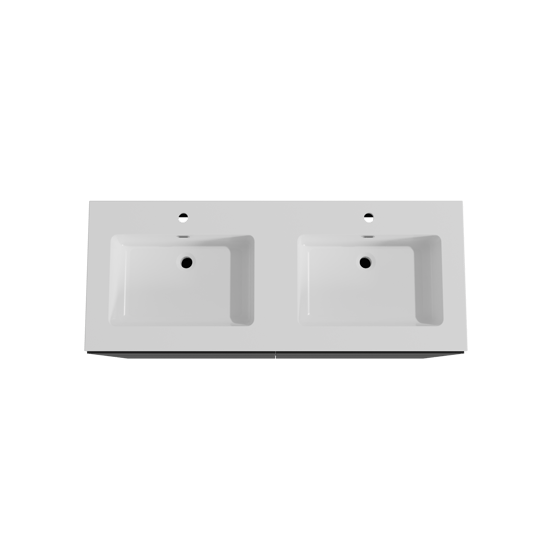 Storke Edge staand badmeubel 130 x 52 cm mat zwart met Diva dubbele wastafel in composietmarmer hoogglans wit