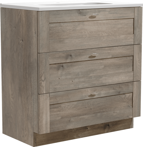 Linie Classo freistehendes Möbelstück Set: 80 x 46 cm, Graue Eiche, mit Baro Einzelwaschtisch, Porzellan Weiß glänzend