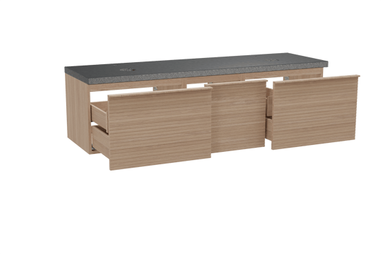 Balmani Forma meuble salle de bains suspendu 180 x 55 cm chêne naturel avec Rock tablette double en granit noir, Nervure gauche symétrique horizontale