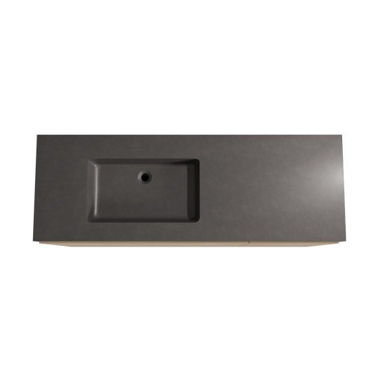 Storke Edge staand badmeubel 150 x 52 cm ruw eiken met Scuro High asymmetrisch linkse wastafel in kwarts mat zwart