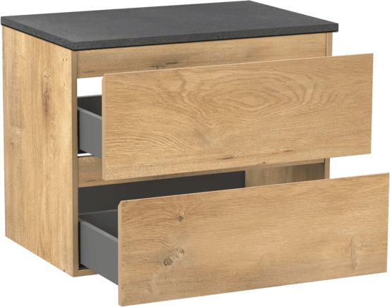 Linie Lado zwevend badmeubel 70 x 46 cm naturel eiken met Lado enkel wastafelblad in melamine grijze leisteen