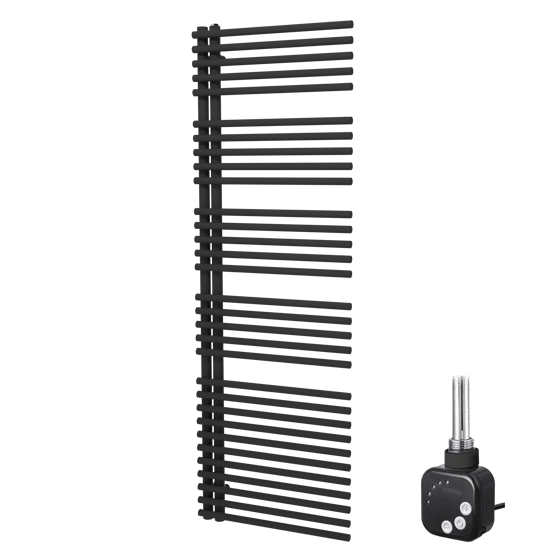 Vipera Nevada Einzel Handtuchheizkörper 60 x 180 cm Elektrische Heizung Schwarz matt Mittelanschluss 800W, inkl. Widerstand 
