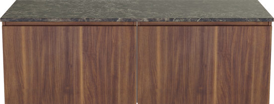 Balmani Sfera zwevend badkamermeubel 150 x 55 cm amerikaanse notelaar met Stretto enkel of dubbel tablet in marmer dark emperador