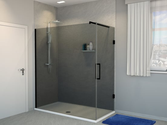 Balmani Modular douche de plain-pied avec porte 160 x 200 cm verre fumé profil noir mat