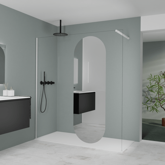 Balmani Modular douche à l'italienne: 180 x 200 cm, Miroir reflex ovale, Profil Blanc mat