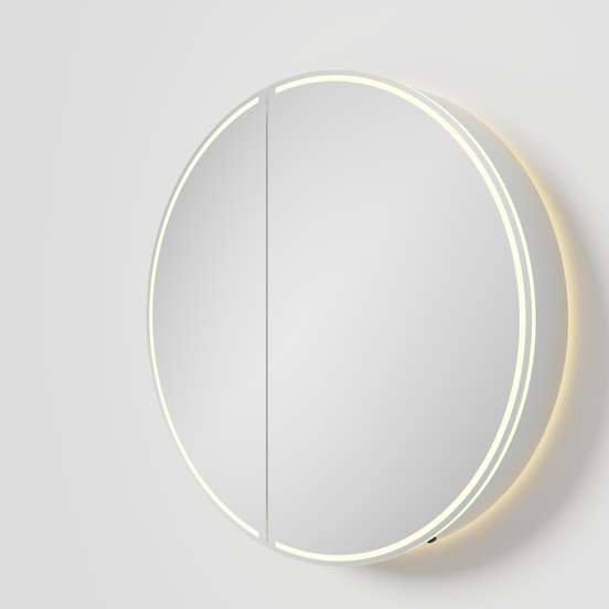 Balmani Mara Spiegelschrank Rund Ø 90 cm Weiβ matt, mit Spiegelbeleuchtung und Anti-Beschlag Spiegelheizung