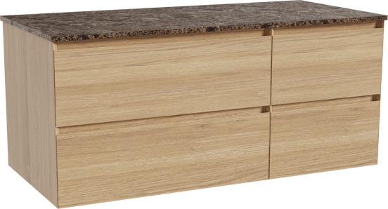 Balmani Mitra zwevend badmeubel 120 x 55 cm naturel eiken met Stretto enkel of dubbel wastafelblad in marmer dark emperador