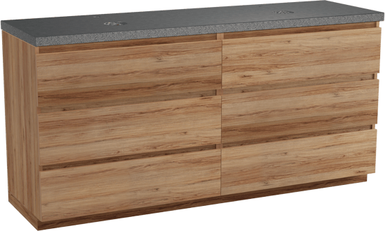 Balmani Lucida meuble salle de bains à poser 180 x 55 cm teck avec Rock tablette double en granit noir