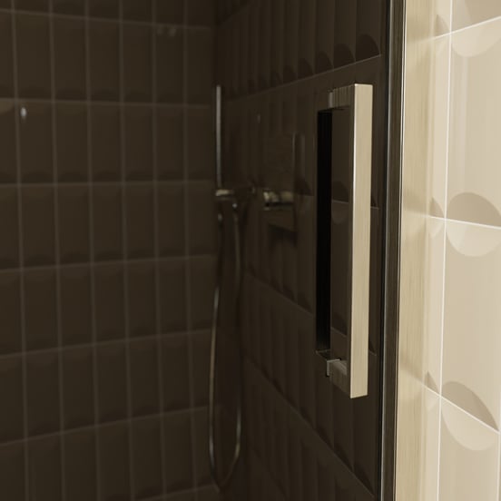 Balmani Senses Design Dusche Schiebetür, umkehrbar, 120 cm x 210 cm, Rauchglas, Profil Brushed CoolMetal