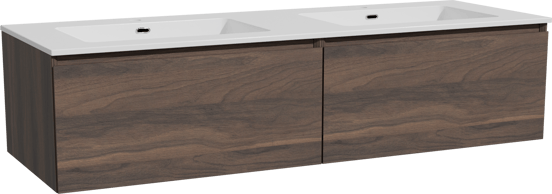 Storke Edge meuble salle de bains suspendu 150 x 52 cm noyer avec Diva double vasque en marbre composite blanc brillant