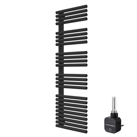 Vipera Avila Einzel Handtuchheizkörper 60 x 187 cm Elektrische Heizung Schwarz matt Mittelanschluss 1000W, inkl. Widerstand