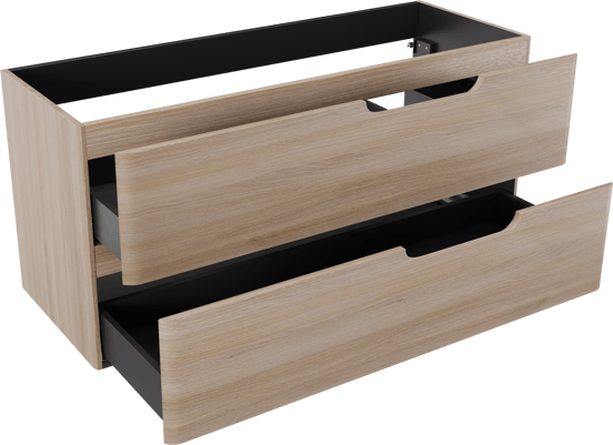 Linie Curvo hängender möbelstück Waschtischunterschränke 120 x 46 cm Eiche Hell 2 Schubladen