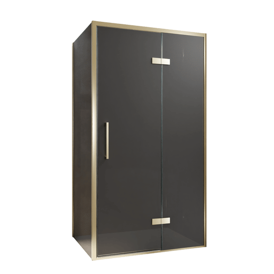 Balmani Senses Design douchecabine met rechtse draaideur en vaste zijwand, 100 x 100 cm, Rookglas, Brushed Champagne Gold profielen