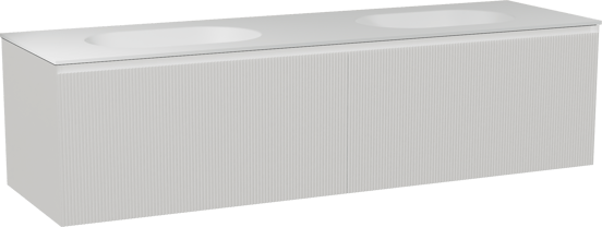 Balmani Fila zwevend badkamermeubel 180 x 55 cm mat wit met Tablo Oval dubbele wastafel in solid surface mat wit, Verticale symmetrische rechte ribbel
