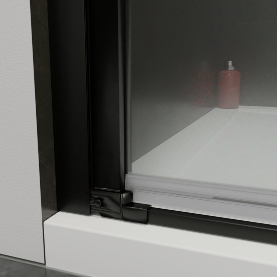 Luca Varess Kuresa Duschtür: Drehtür, 80 x 200 cm, Klarglas mit mattiertem Streifen, Schwarzes Profil, matt