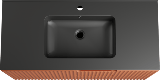 Linie Ribbo zwevend badmeubel 100 x 46 cm cotto met Vano enkele wastafel in composietmarmer mat zwart, Verticale symmetrische ronde ribbel