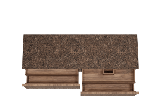 Balmani Forma meuble salle de bains suspendu 180 x 55 cm noyer américain avec Stretto tablette simple ou double en marbre dark emperador, Nervure circulaire asymétrique verticale