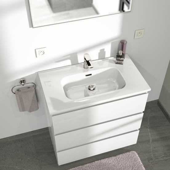 Linie Baro enkele wastafel Glanzend Witte porselein 80 x 46 cm