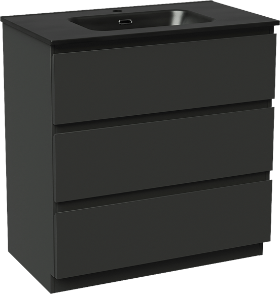 Linie Lado staand badmeubel 80 x 46 cm mat zwart met Baro enkele wastafel in porselein mat zwart