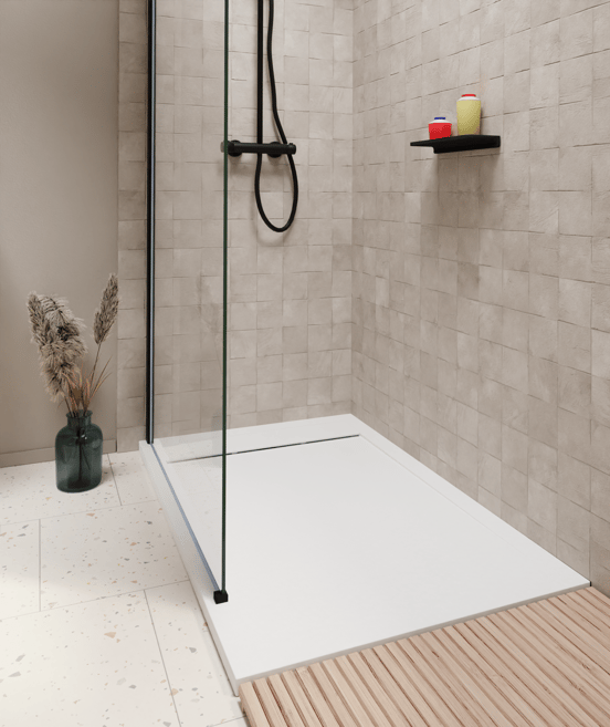 Luca Varess Dandy receveur de douche 140 x 80 cm marbre composite blanc mat  structure rock