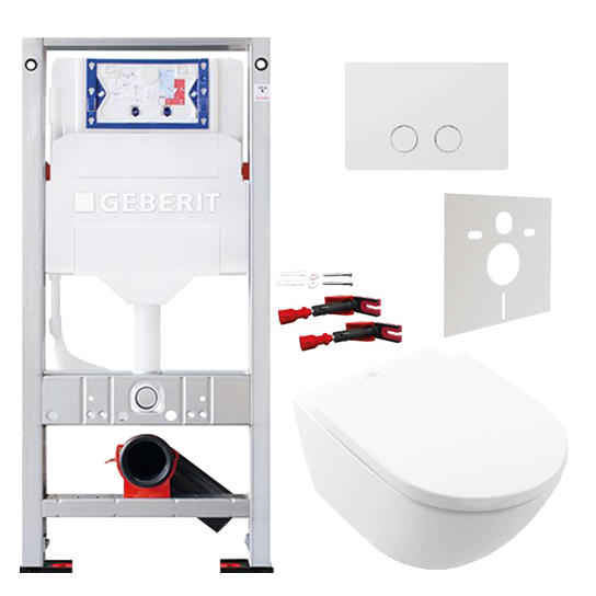 WC Set: Villeroy & Boch Subway 3.0 Hänge WC, Weiß glänzend, spülrandlos, TwistFlush, Burda Element für Wand-WC mit Geberit Sigma UP320 Spülkasten und Luca Varess Betätigungsplatte