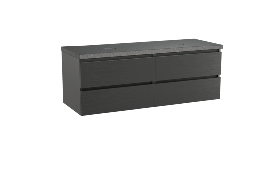 Balmani Lucida meuble salle de bains suspendu 150 x 55 cm chêne noir avec Rock tablette double en granit noir