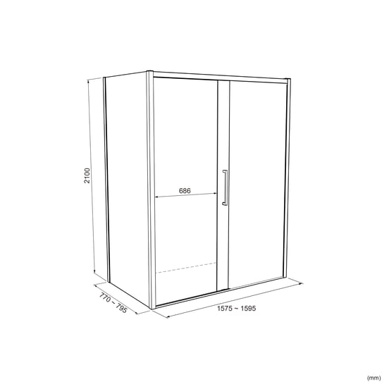 Balmani Senses Design douchecabine met rechtse schuifdeur en vaste zijwand, 160 x 80 cm, Reflex spiegelglas, Brushed Rosegold profielen