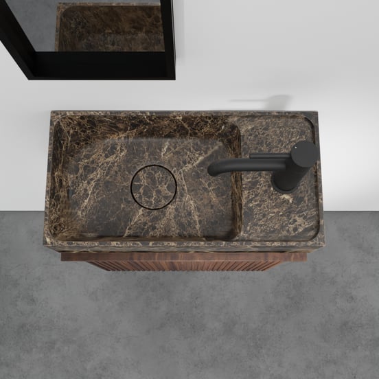 Balmani Forma meuble wc suspendu 42 x 21 cm noyer américain avec Dama lavabo en marbre Dark Emperador