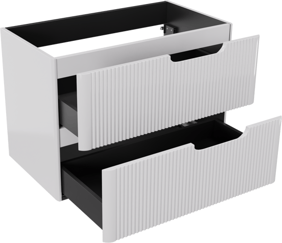 Linie Curvo zwevende wastafelonderkast 80 x 46 cm Hoogglans Wit 2 lades vert. sym. Groef